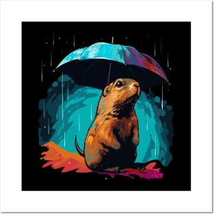 Prairie Dog Rainy Day With Umbrella Posters and Art